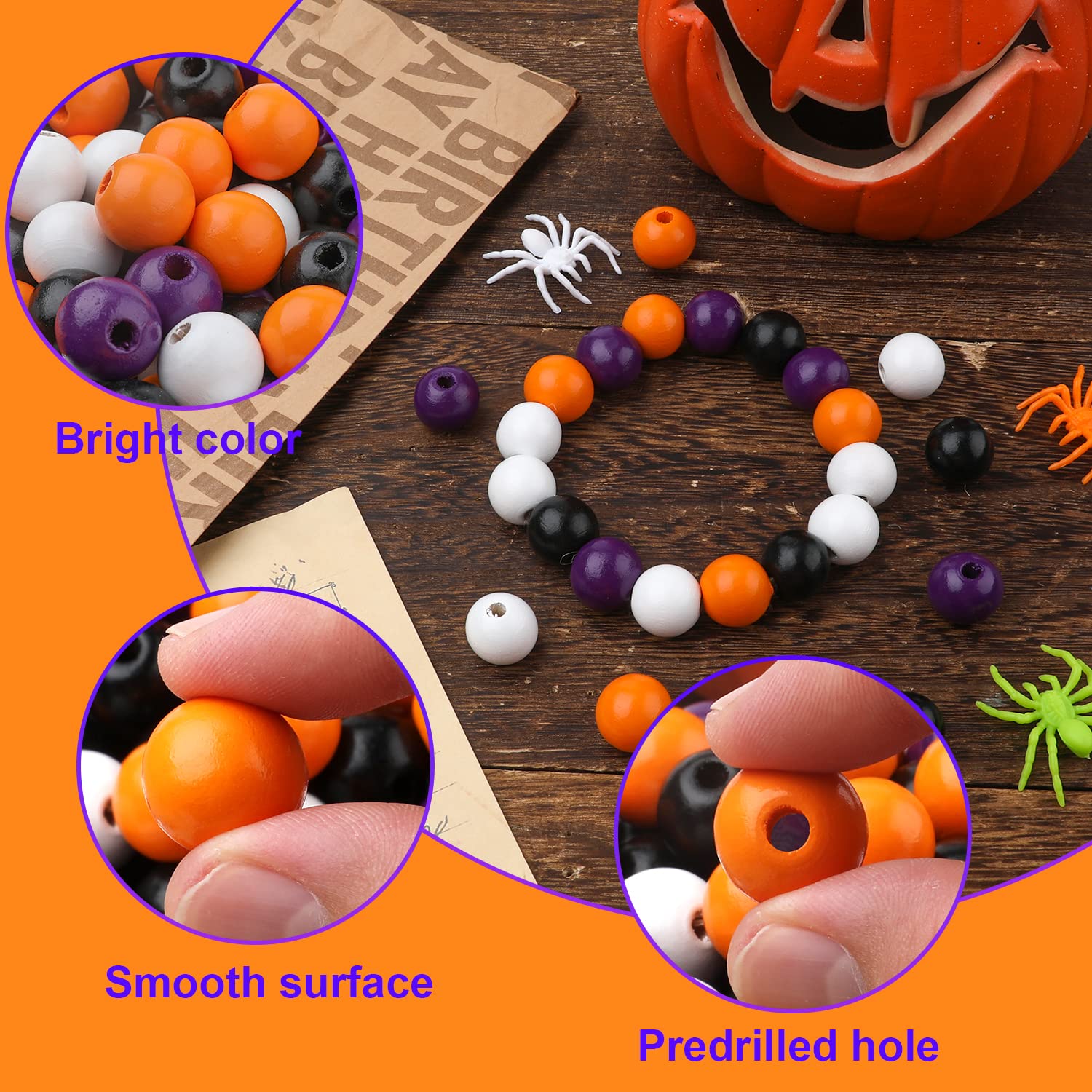 100 Stück Halloween-Holzperlen – Schwarz-weiße Skelett-Perlen 16 Mm Für DIY & Deko