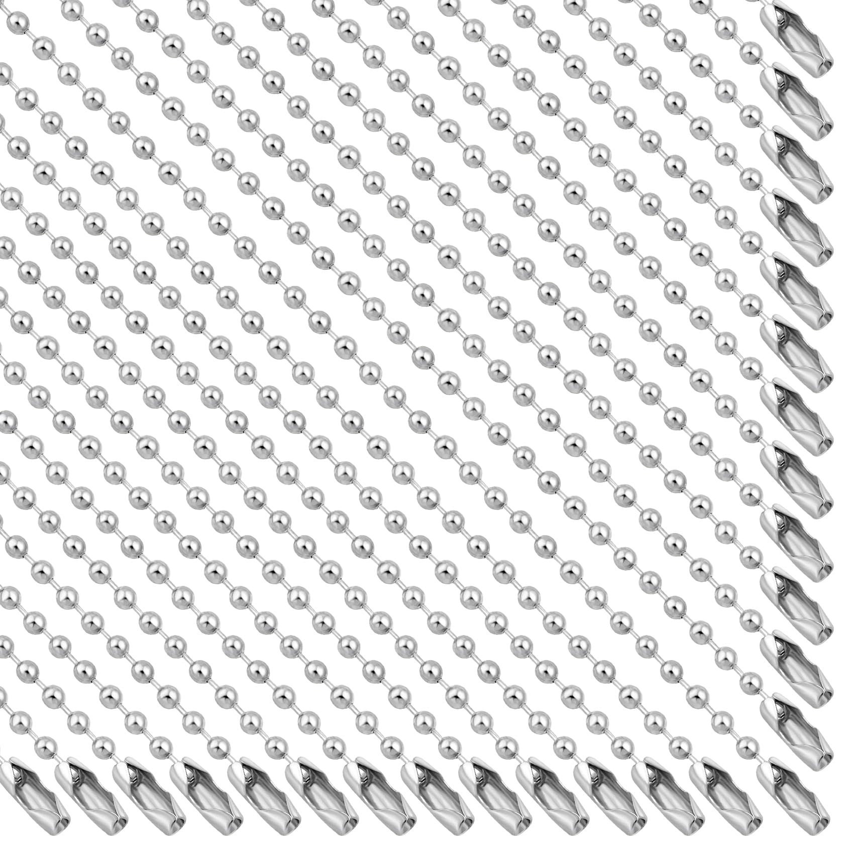 Forise 24Pack Necklace Chains Ball Chain Bulk,Beaded Chains for Jewelry Making DIY Crafts 26in, Dog Tag Necklace with Matching Connector