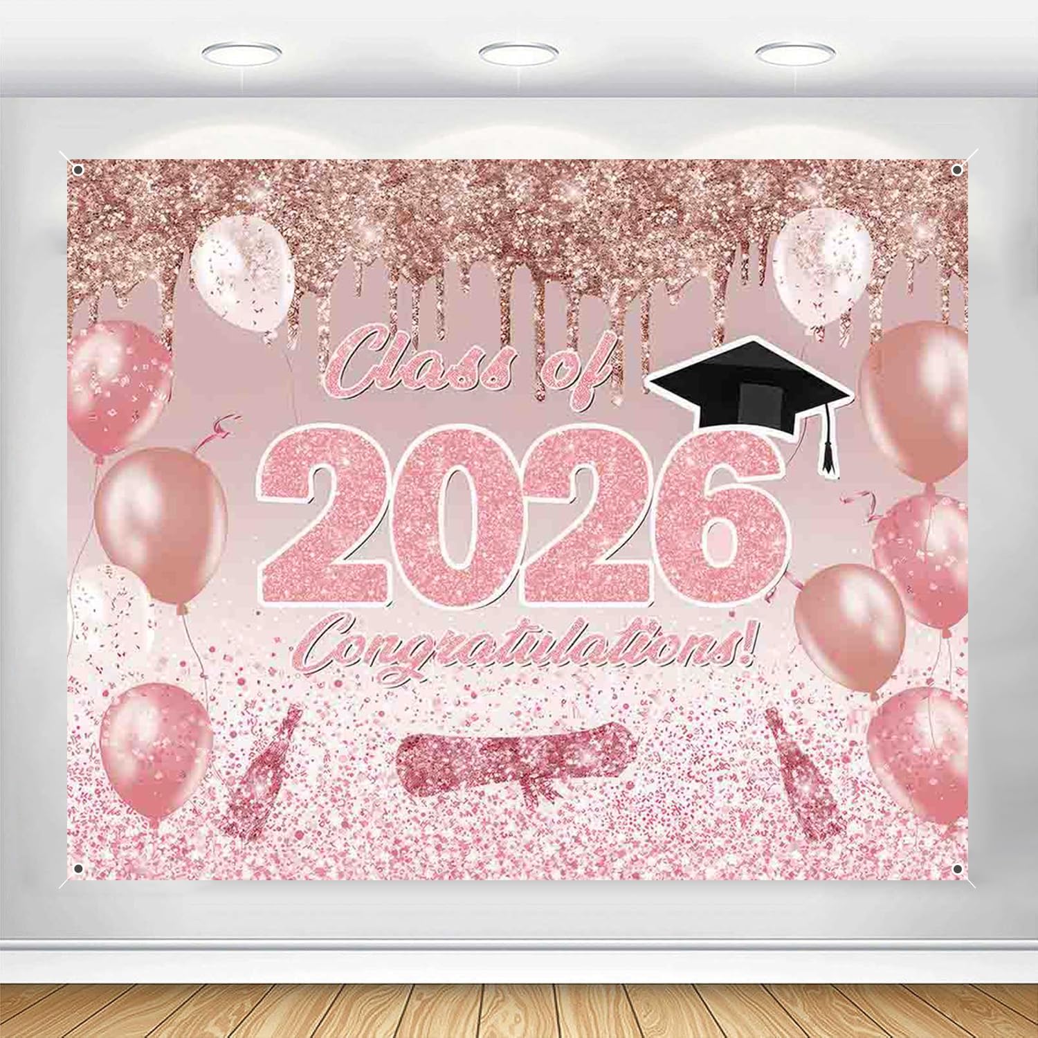 Pink Graduation Backdrop 10x8ft Rose Gold Class of 2025 Banner Congrats Grad Photo Background Congratulations Graduate Decorations Prom Party Supplies
