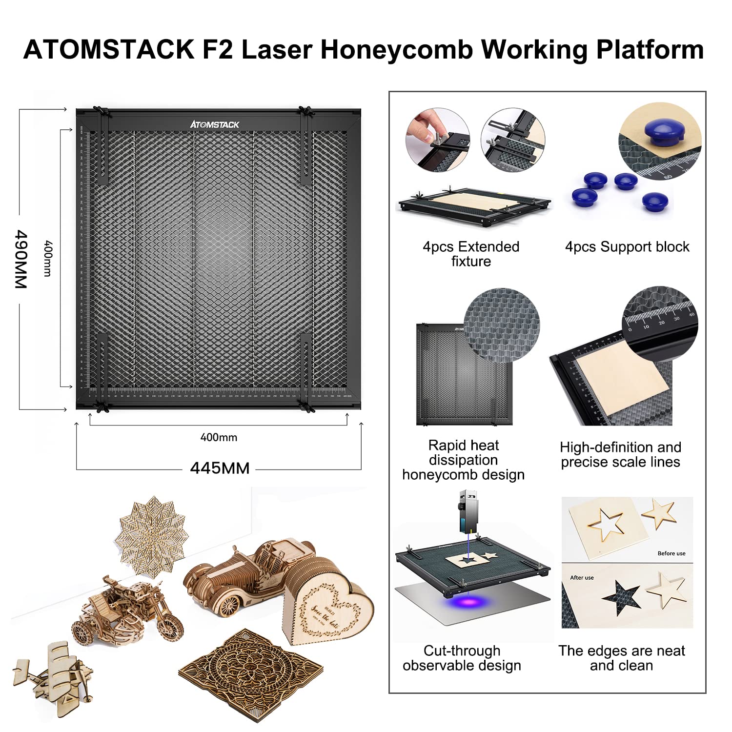 ATOMSTACK Graveur laser 40 W avec rouleau rotatif laser R3 PRO et table de travail F2 Honeycomb, puissance de sortie 5,5 W, machine à gravure laser à mise au point fixe, zone de travail 410 x 400 mm