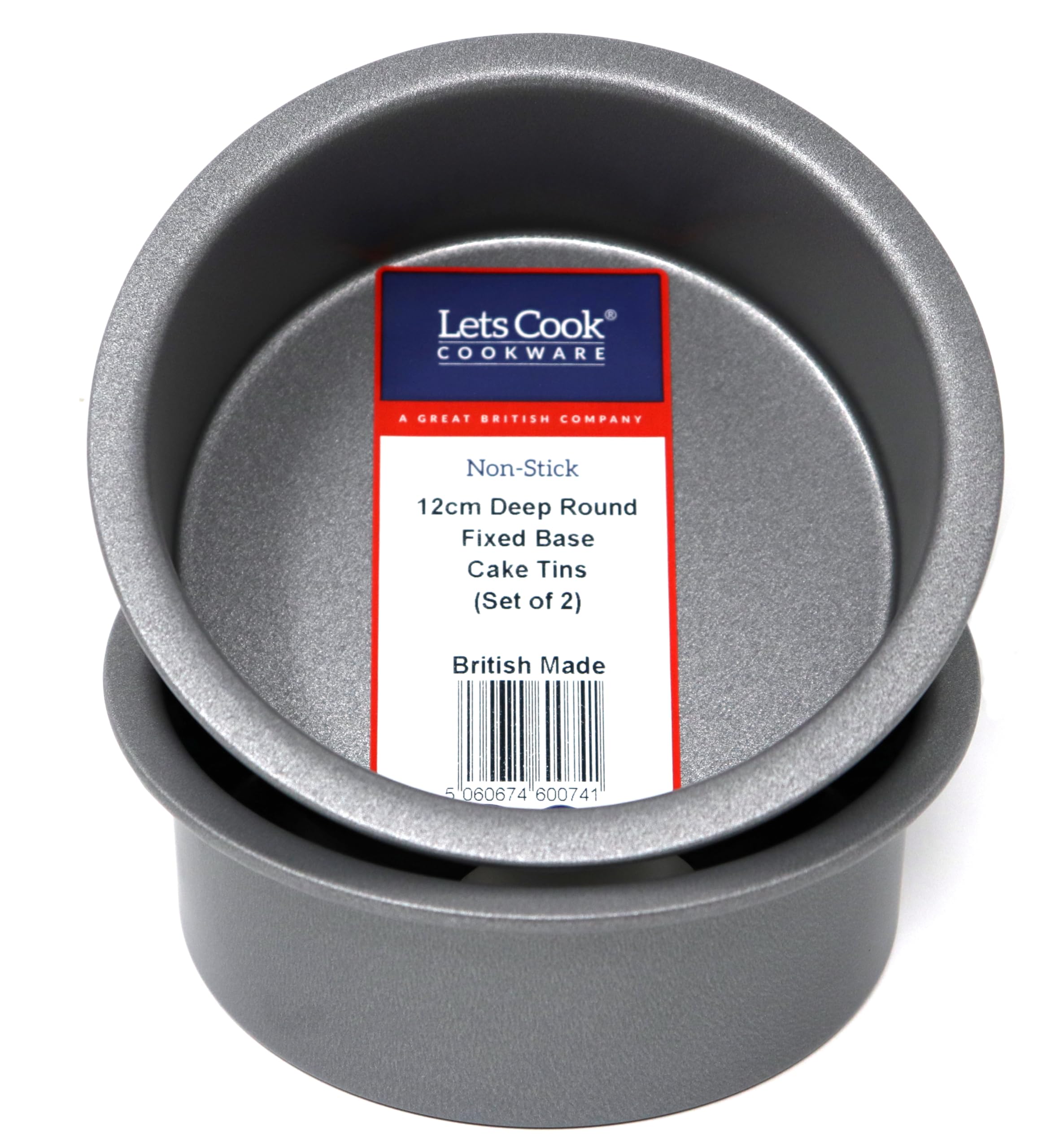 Lets Cook Cookware 12cm Deep Round Cake/Pie Tin Twin Pack, Fixed Base, Air Fryer Compatible, British Made with Teflon Non Stick