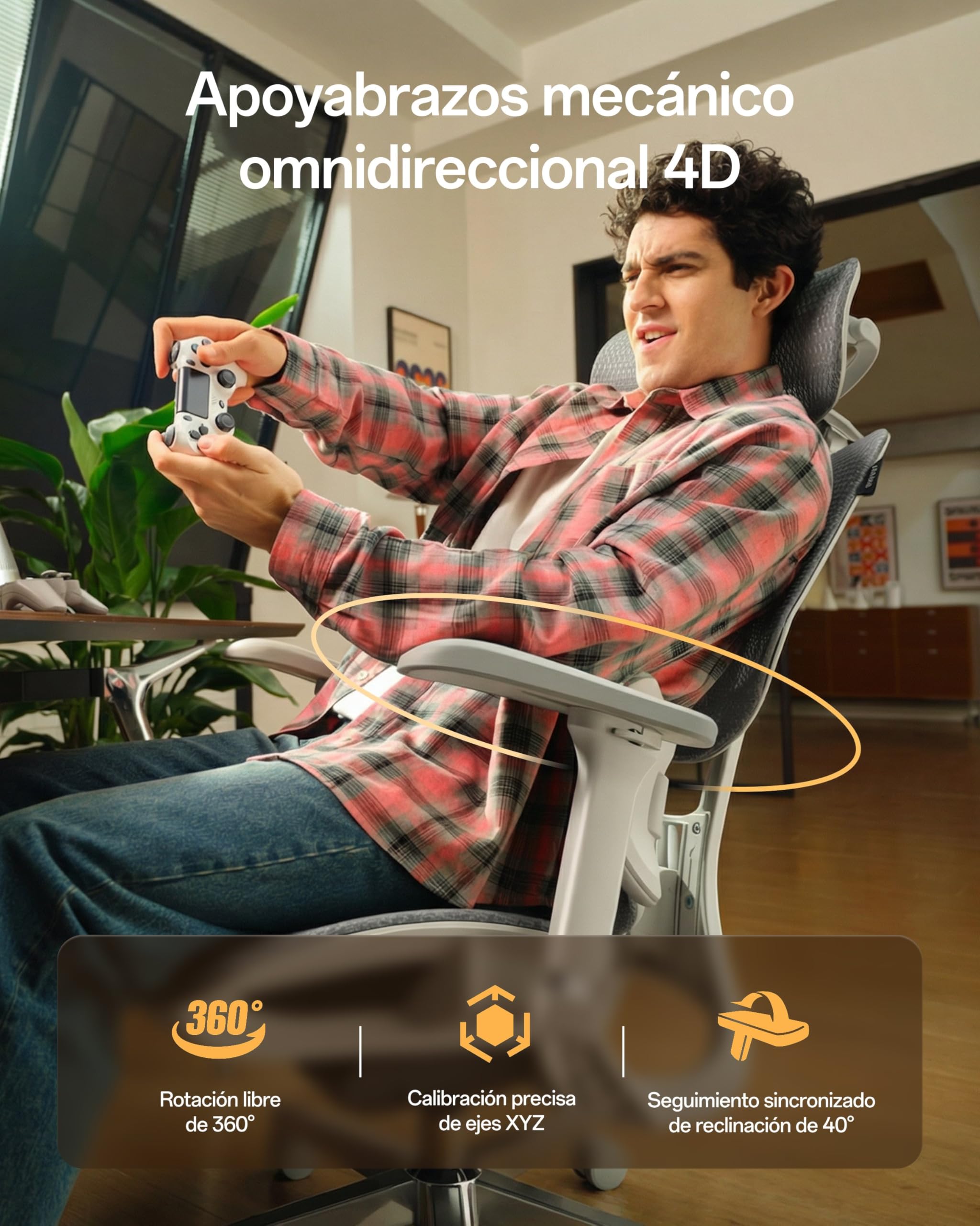 Hbada E3 Air 2026 Edition Silla Ergonómica Oficina con Soporte Lumbar 3 Zonas, Reposacabezas y Brazos 4D, Ajuste Automático de Peso, Reclinable 140°, Comfy Home Office Chair