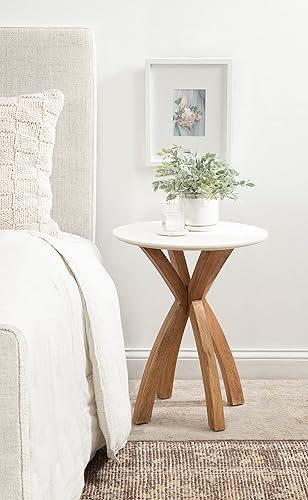 Miniatura 2 de Kate and Laurel Soleyn Mid-Century - Mesa auxiliar de madera y mármol auténtico, 20 x 20 x 24 pulgadas, mármol blanco y madera natural, mesa redonda