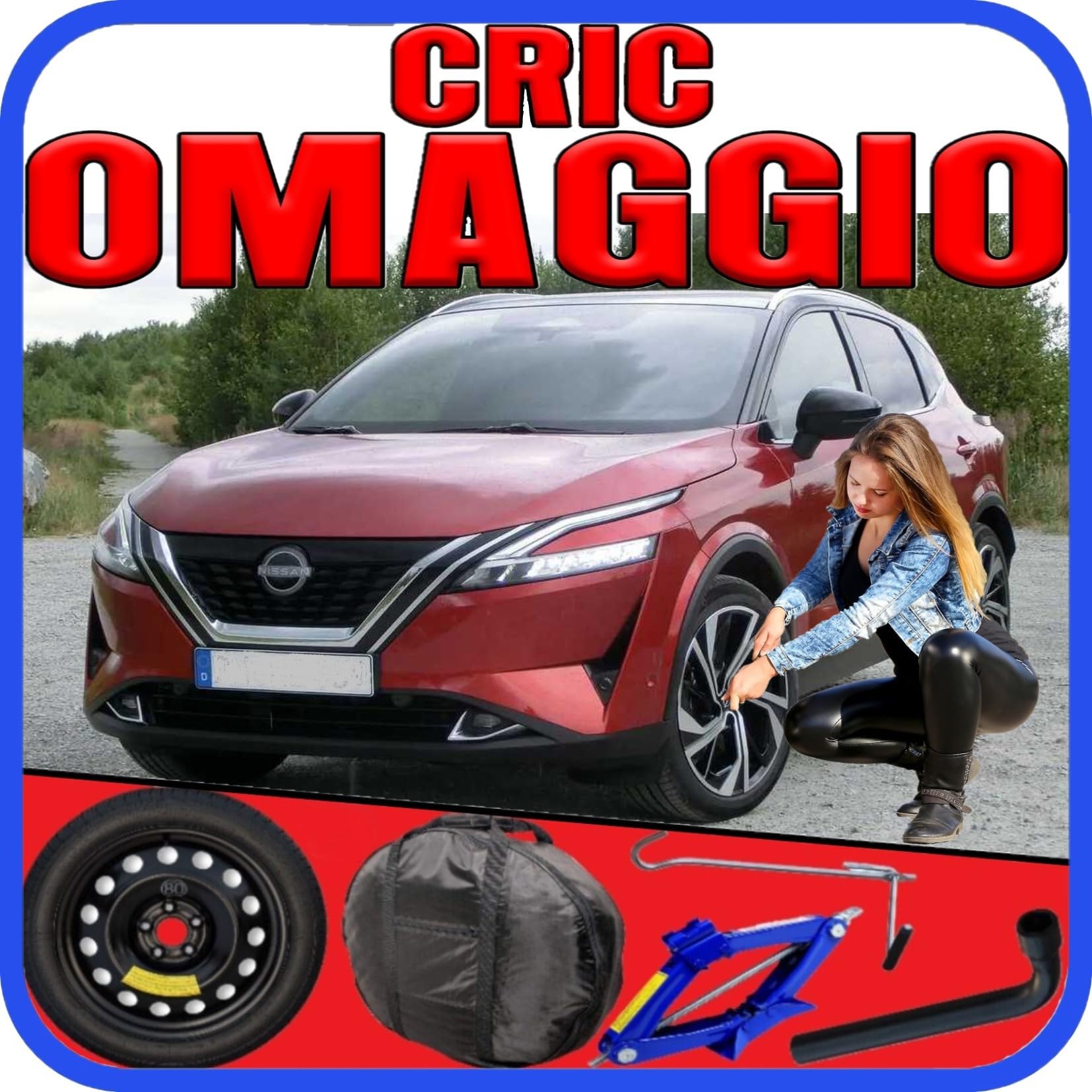 Ruotino Di Scorta Per Nissan Qashqai J12 5 Fori Gomma 125/80 R17 2021-2024 Con Kit Cric Chiave Sacca