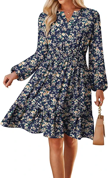 GRACE KARIN Fall Dresses for Women 2025,Casual Long Sleeve Mini Dress, Floral Wedding Guest Dress with Pockets