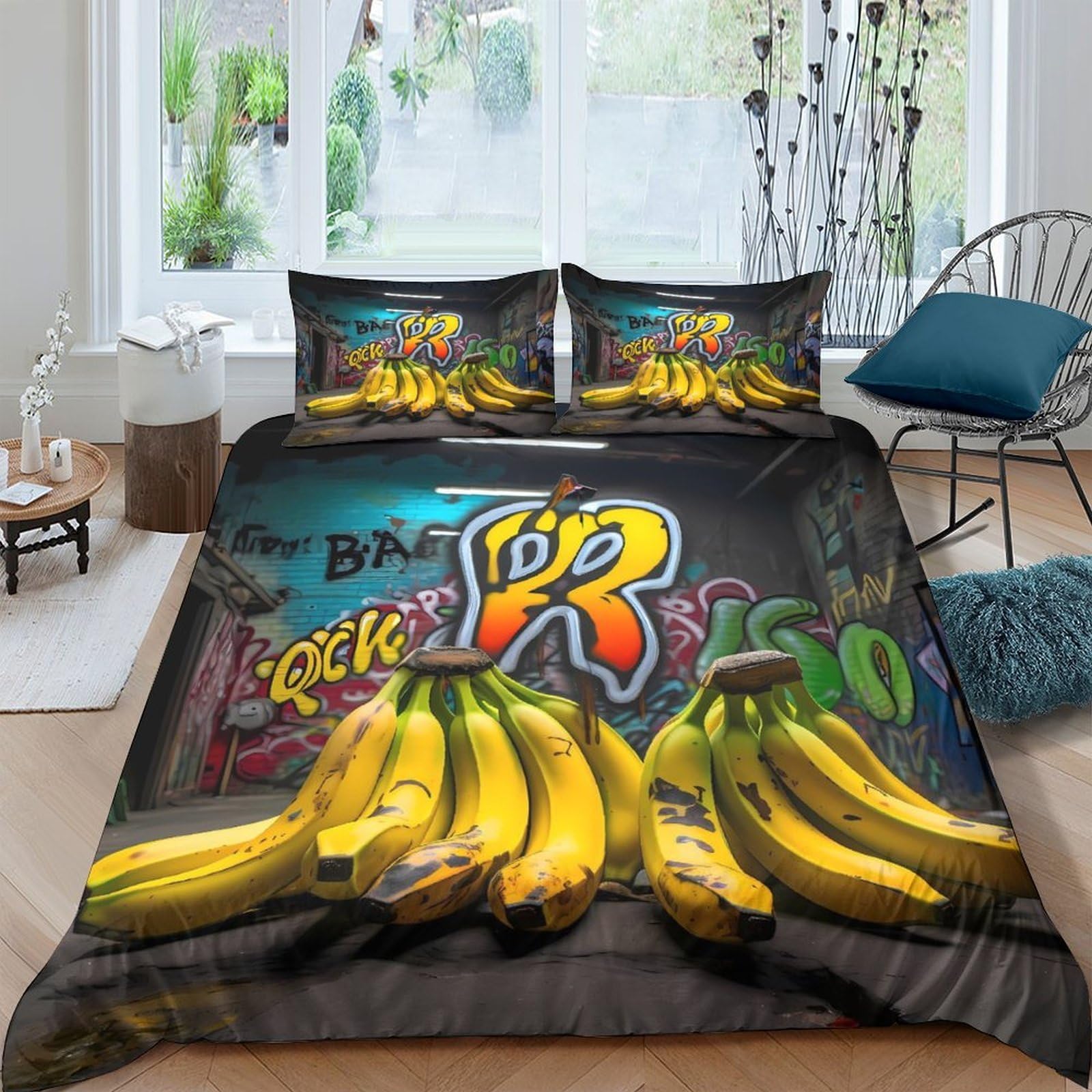 Ctjqhvkz Style-2 3D Printed Banana Graffiti Fitted Sheet Microfiber Soft Anti-Slip Bed Cover For Bedroom Dorm Apartment Decor Single（135X200cm）