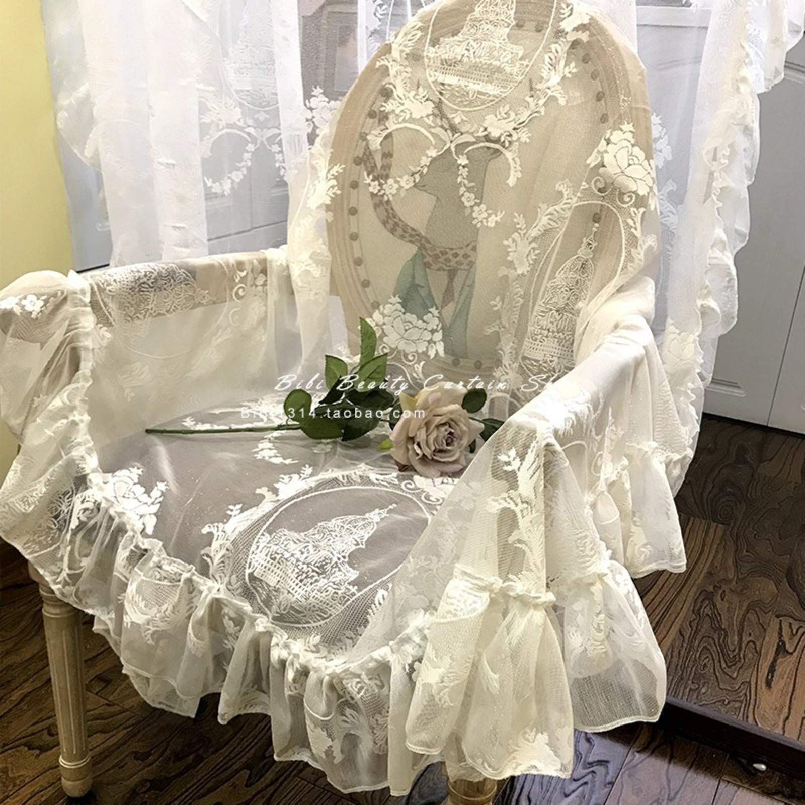 Rideau de balcon transparent en dentelle brodée pour chambre