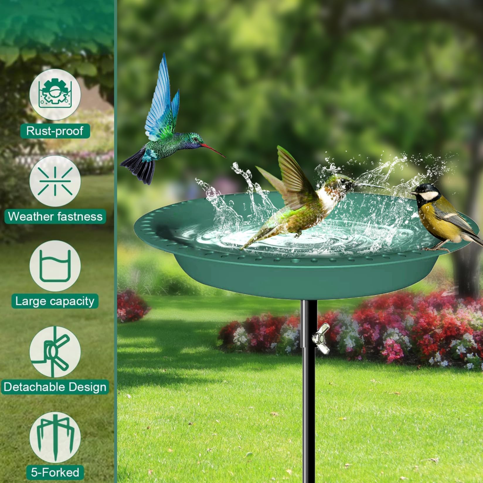 Vaschetta per Uccelli da Giardino Vaschetta per Uccelli in Metallo da 35, 4 Pollici con Palo in Metallo Mangiatoia per Spa con Paletto Impermeabile Staccabile per Giardino Pati