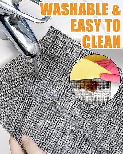 Miniatura 3 de Juego de 8 manteles individuales de vinilo tejidos para interiores y exteriores, resistentes al calor, antideslizantes, para cocina, mesa de comedor