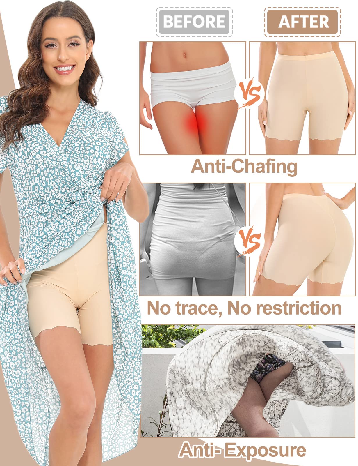 Tuopuda Shorty Femme sous Jupe Anti Frottement Cuisse Douce Legging Court sans Couture Boxer Short Pantalons de Cyclisme Sécurité Lot de 3