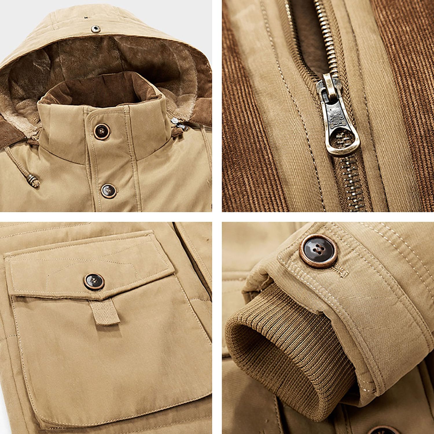 Herren Winter Militärjacke Übergroß Warm Dick mit Fleece Gefüttert Freizeitmantel Winddicht Parkas mit Abnehmbarer Kapuze