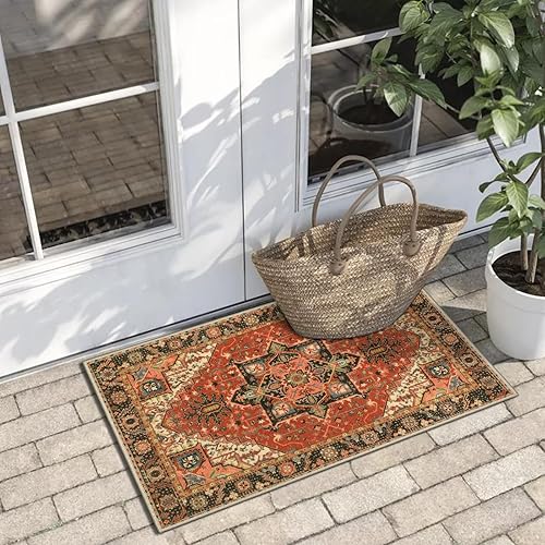 Miniatura 203 de Collive Tapete lavable para interiores, tapete retro antideslizante de 20 x 32 pulgadas, alfombra de entrada de absorción rápida, tapete de entrada