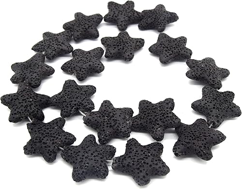 Cuentas de lava de estrella, cuentas de roca de lava negra natural, 0.866 in x 0.787 in