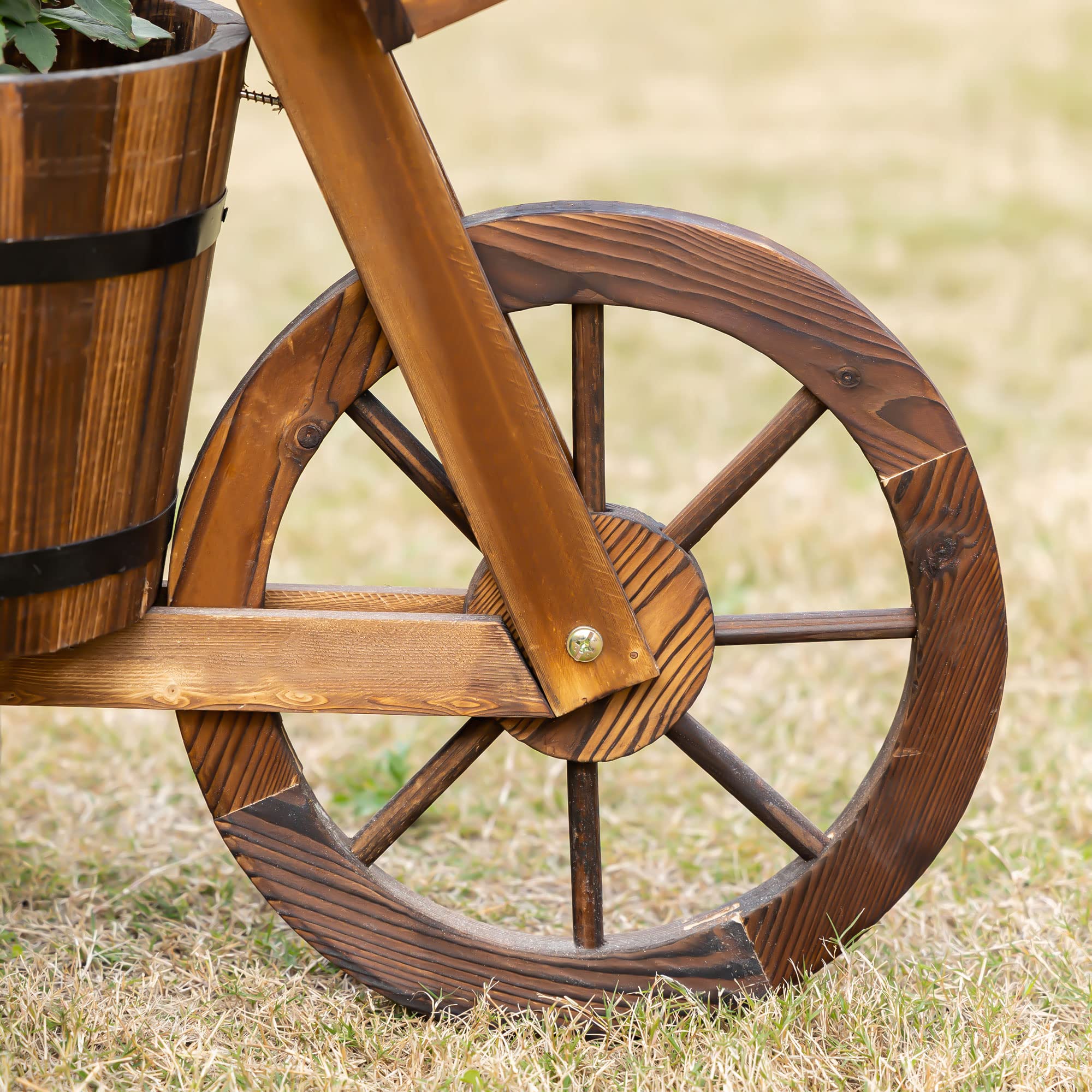 Outsunny Supporto per piante a tre ruote, scaffale per vasi di fiori, fioriera ABM. 52L x 31L x 45H cm - Legno di abete