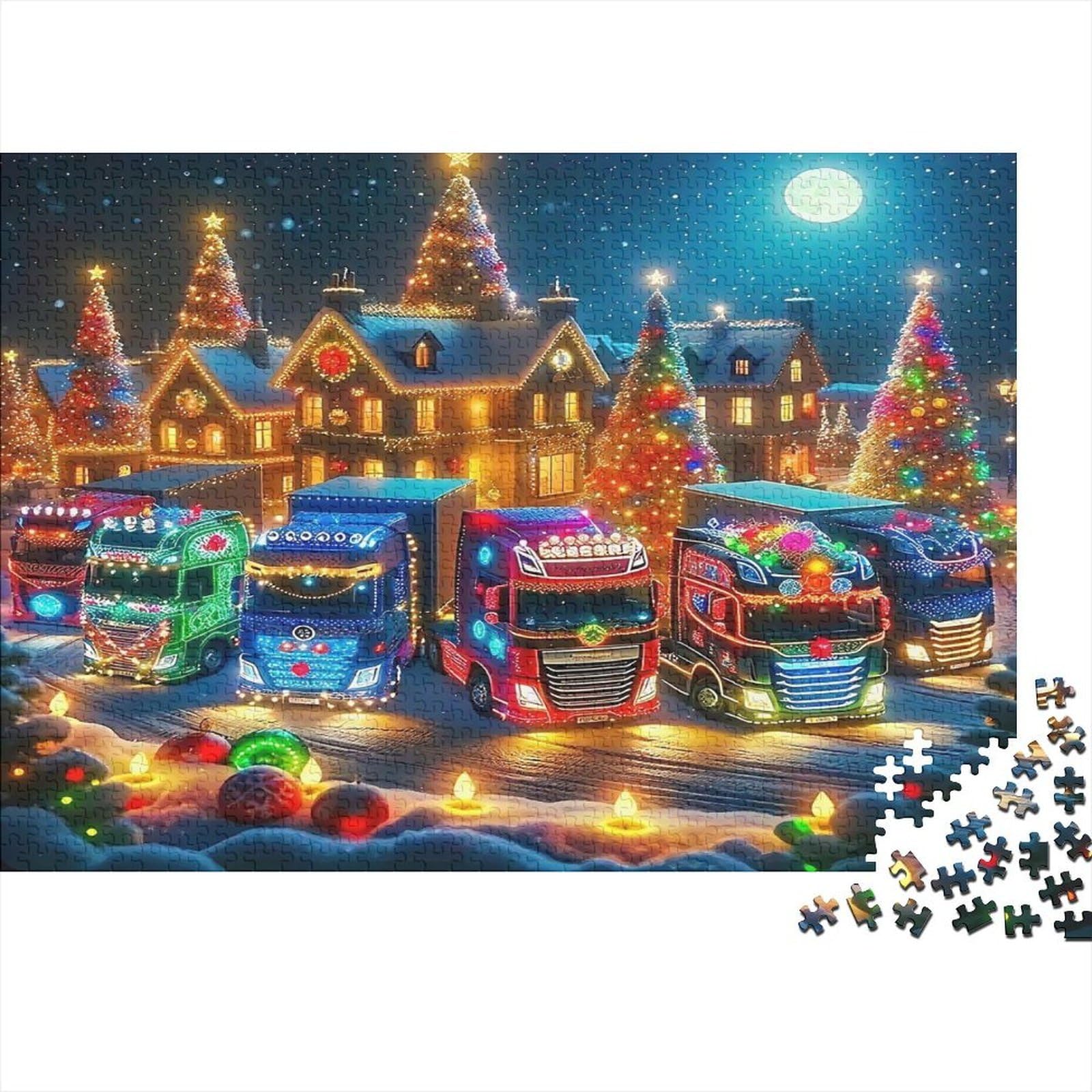 Christmas Festival Truck Jigsaw Puzzle 1000 Piece Jigsaw Puzzle Paper for Adults Night Holiday Scene Mind Focus Home 38x26cm/1000pcs โ image 1