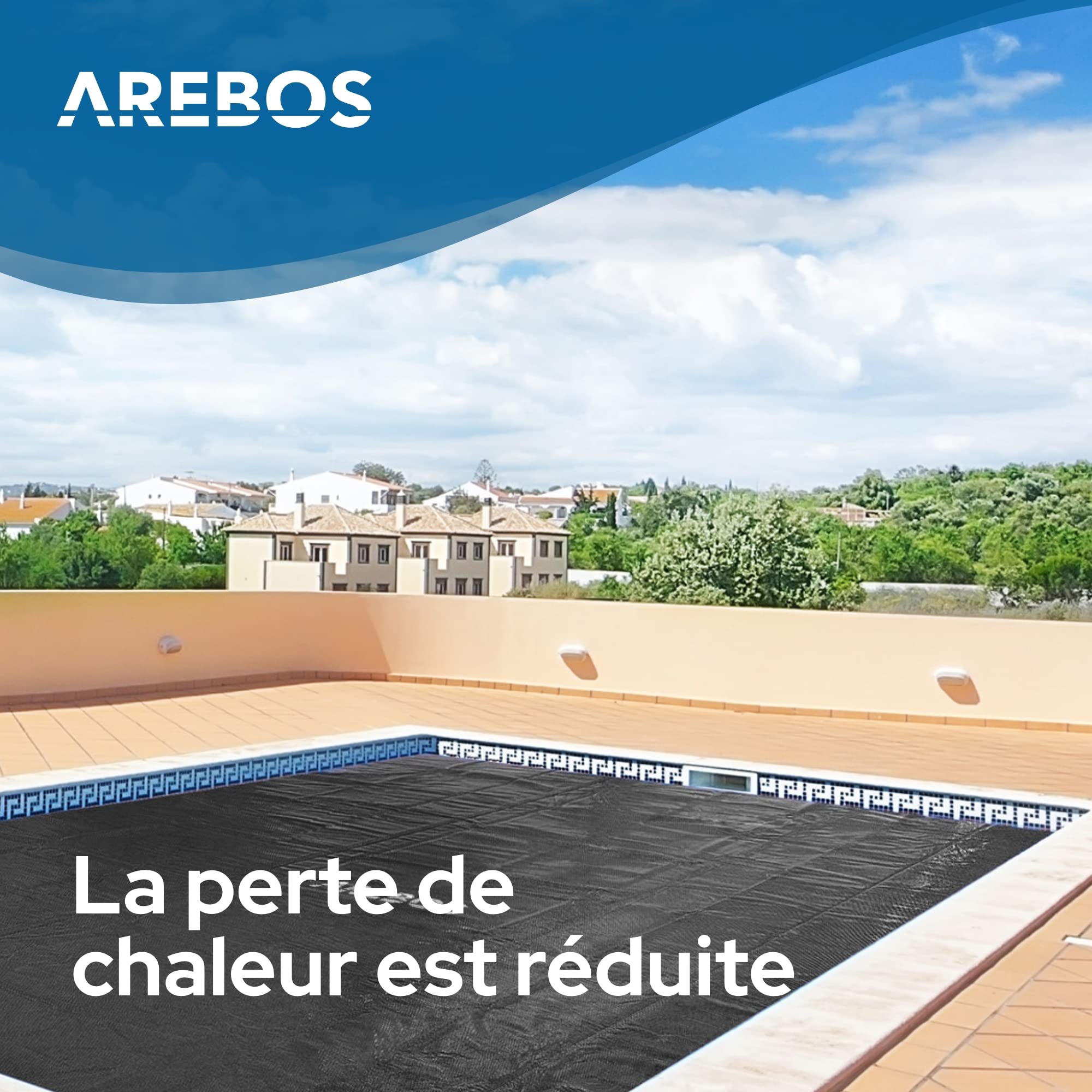 Arebos Pool bâche/Couverture Solaire | Bâche Solaire carrée Ø 4,5 x 2,2 m Noir | Bâche Solaire épaisseur 120 µm | Rouleau Solaire découpable | Chauffage de Piscine pour Chauffer l'eau