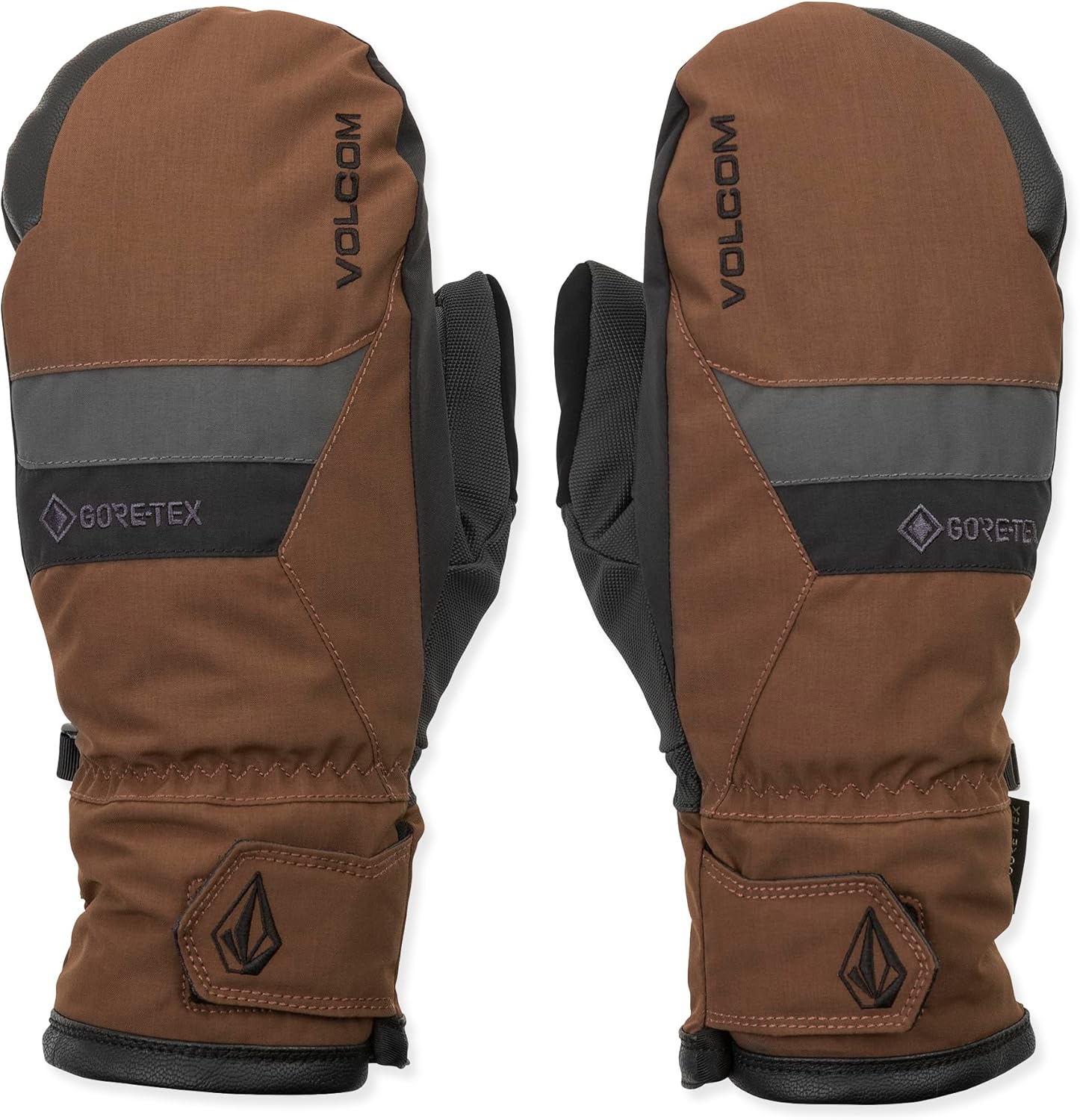 Volcom Men's Stay Dry GORE-TEX Snowboard Mitts – Waterproof Insulated Mittens Grip Palm, Brown, Small