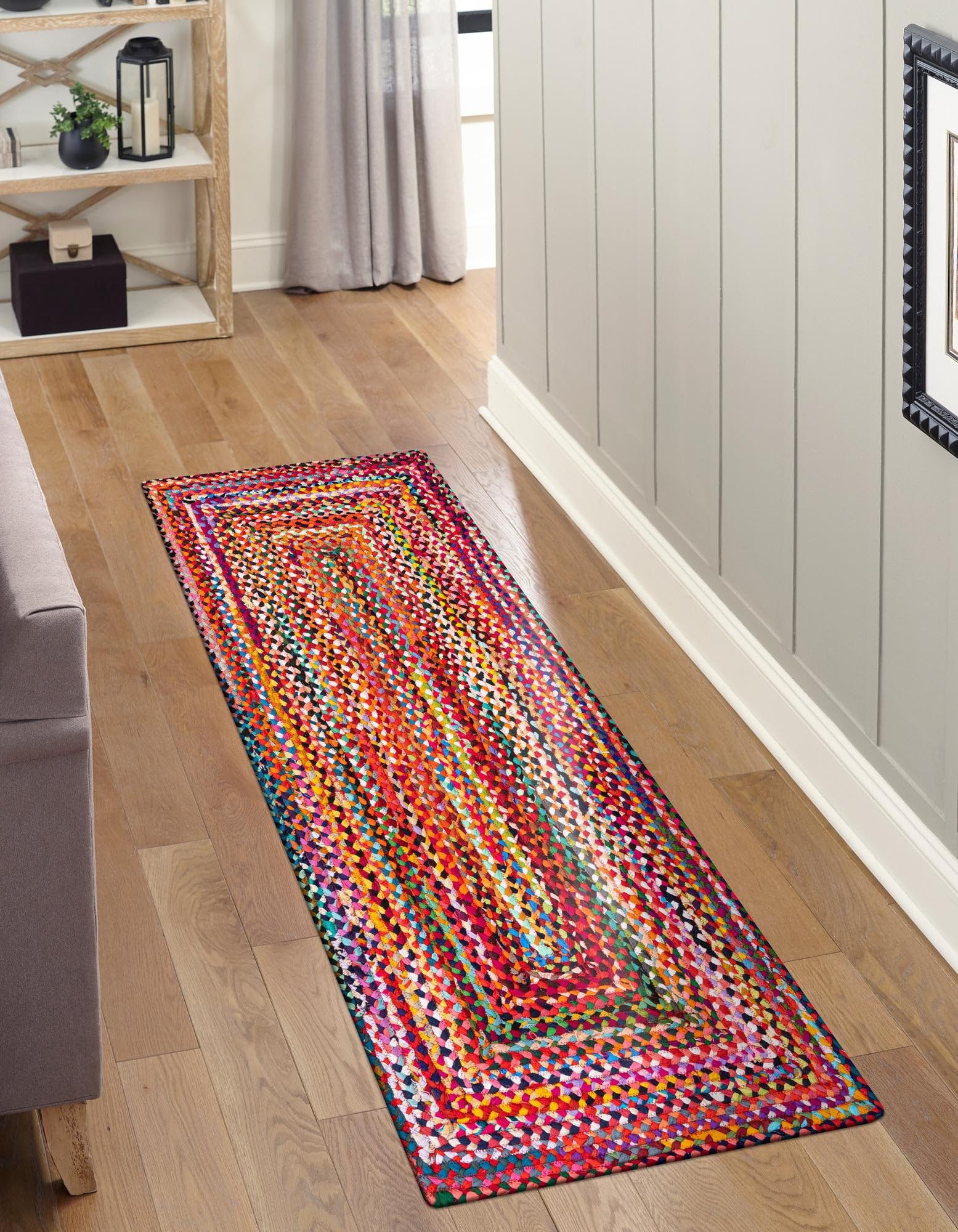 Handmade Braided Multi Cotton Rectangular Area Rug, Home Décor Rug, Multi Cotton Rug, Multi Cotton Rug for Bedroom, Dining Room, Living Room, Doormat Rug Size - 2' x 5' (60 cm x 150 cm) — image 1