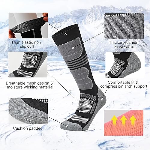 Miniatura 2 de COOVAN Calcetines de esquí para hombre y mujer, paquete de 2 calcetines térmicos cálidos de invierno para nieve, snowboard, calcetines de compresión
