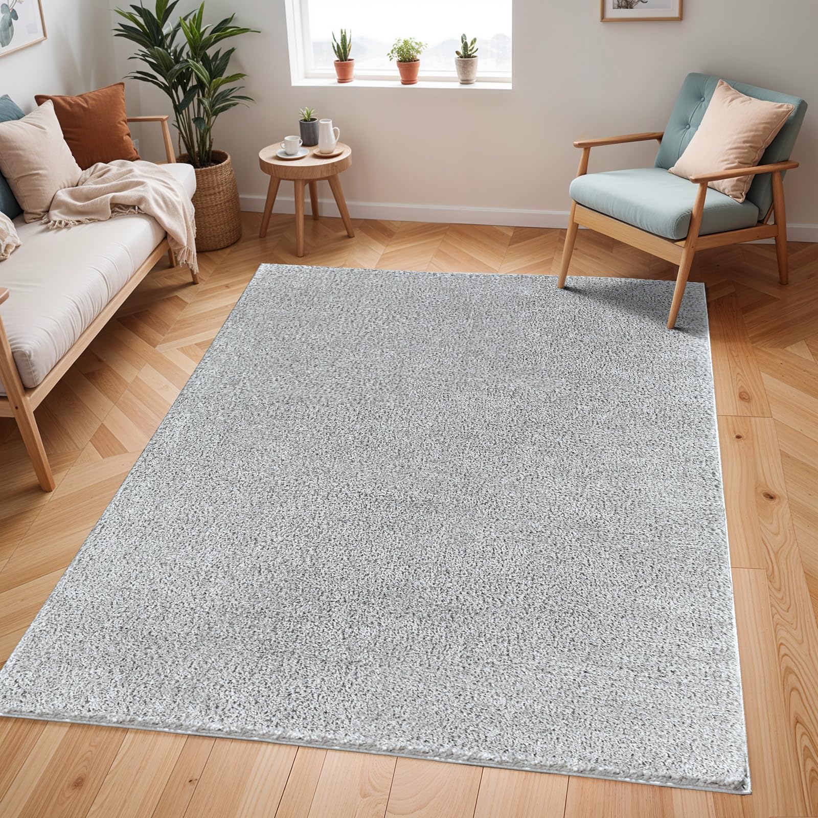 Livabliss Cloudy Shaggy-Solid Color Light Grey Plush Soft Pile Living Bedroom Rug 140 X 200 Cm Easy CareNon Shedding from B&Q