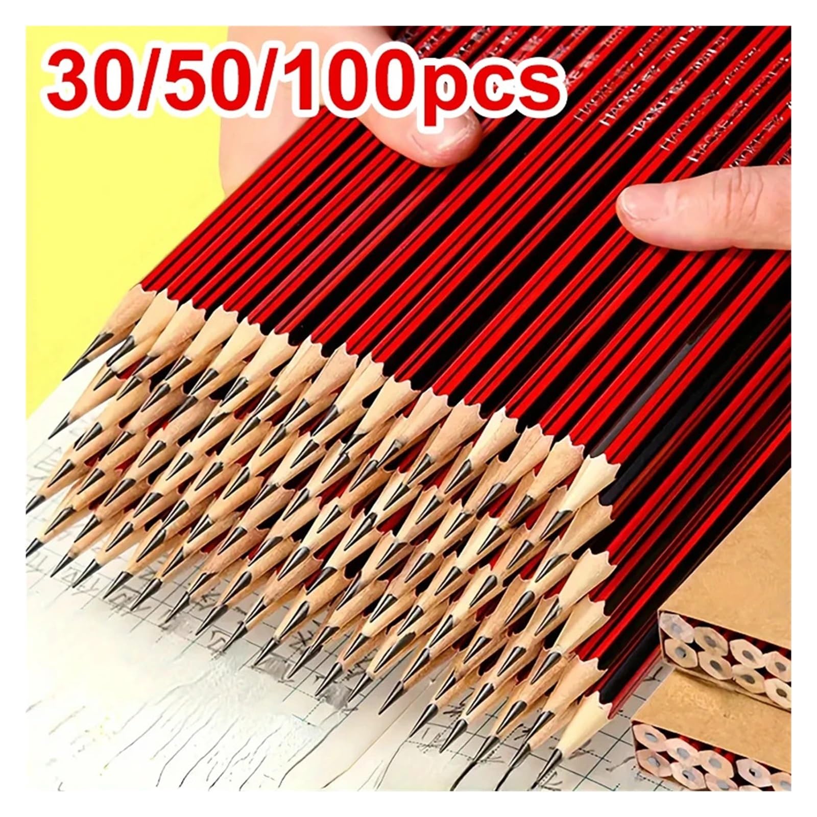 Generisch 50/100 Teile/los Skizze Bleistift Holz Bleistifte HB mit Radiergummi(HB 100pcs)