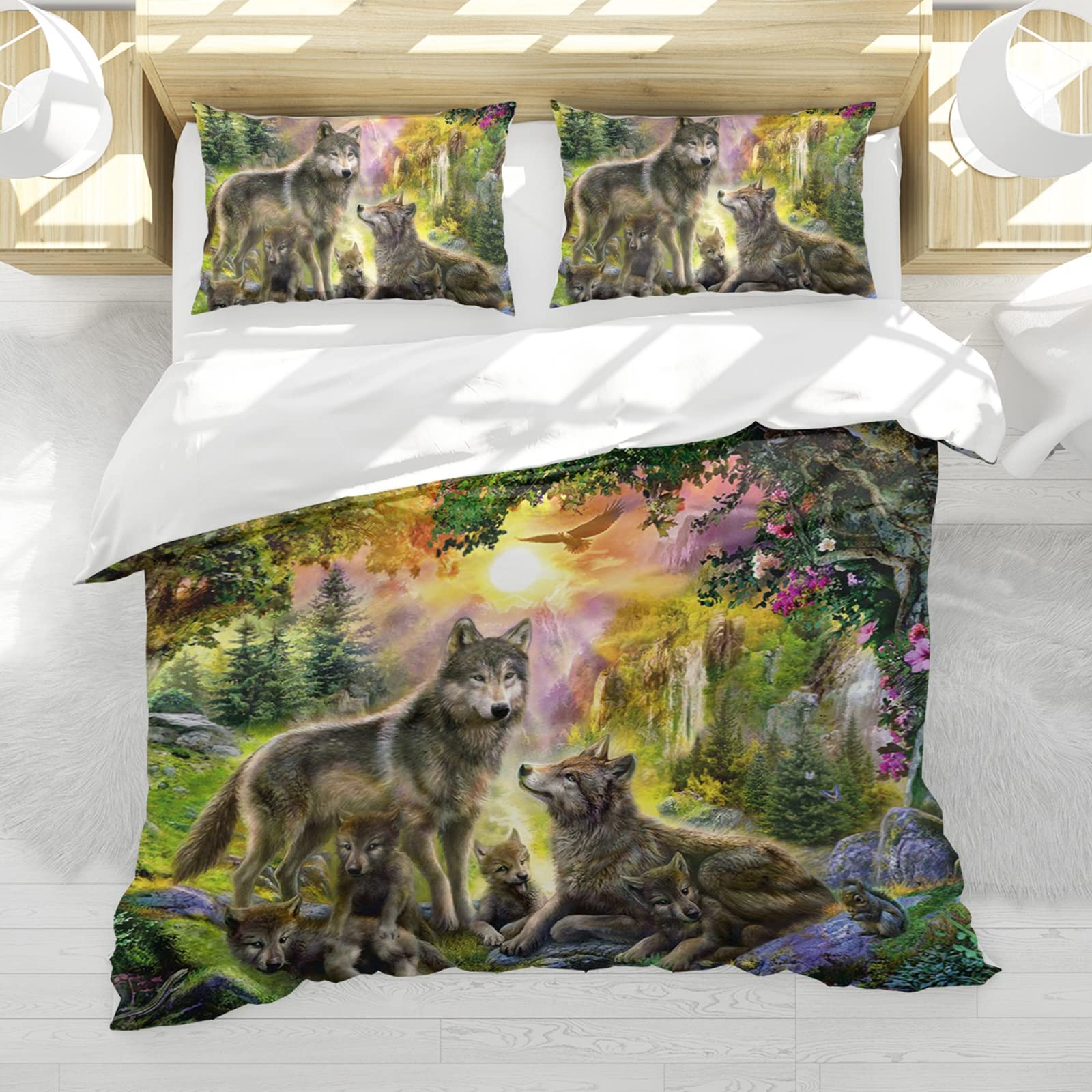 Wolf Pościel z mikrofibry, 220 x 240 cm, poszewka na kołdrę i poduszkę, dla chłopców i młodzieży, miękka i trwała, oddychająca