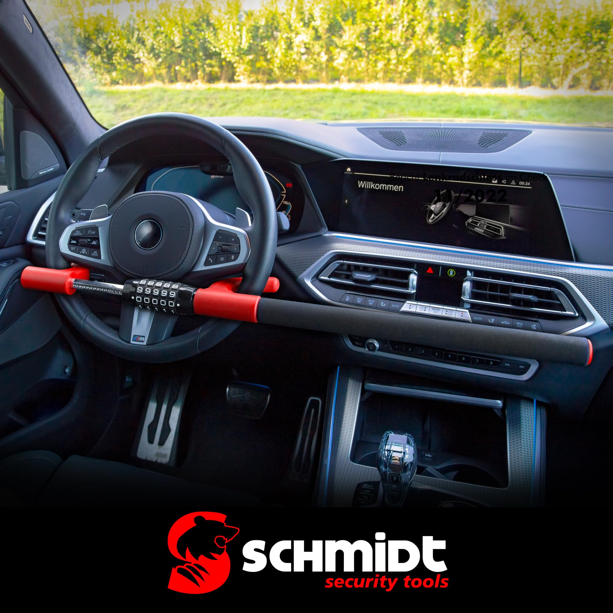 SCHMIDT security tools Lenkradkralle, Extra Langes Lenkradschloss, Wegfahrsperre, PKW Diebstahlschutz, Lenkradsperre mit schlüssellosem Zahlenschloss für Auto, Wohnmobil & LKW
