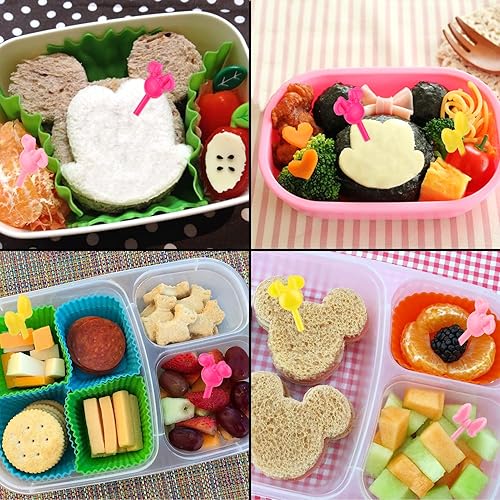 Miniatura 2 de BABORUI Palillos de comida con cabeza de ratón para niños, 40 piezas de mini arco de dibujos animados de frutas, bonitos tenedores Bento para