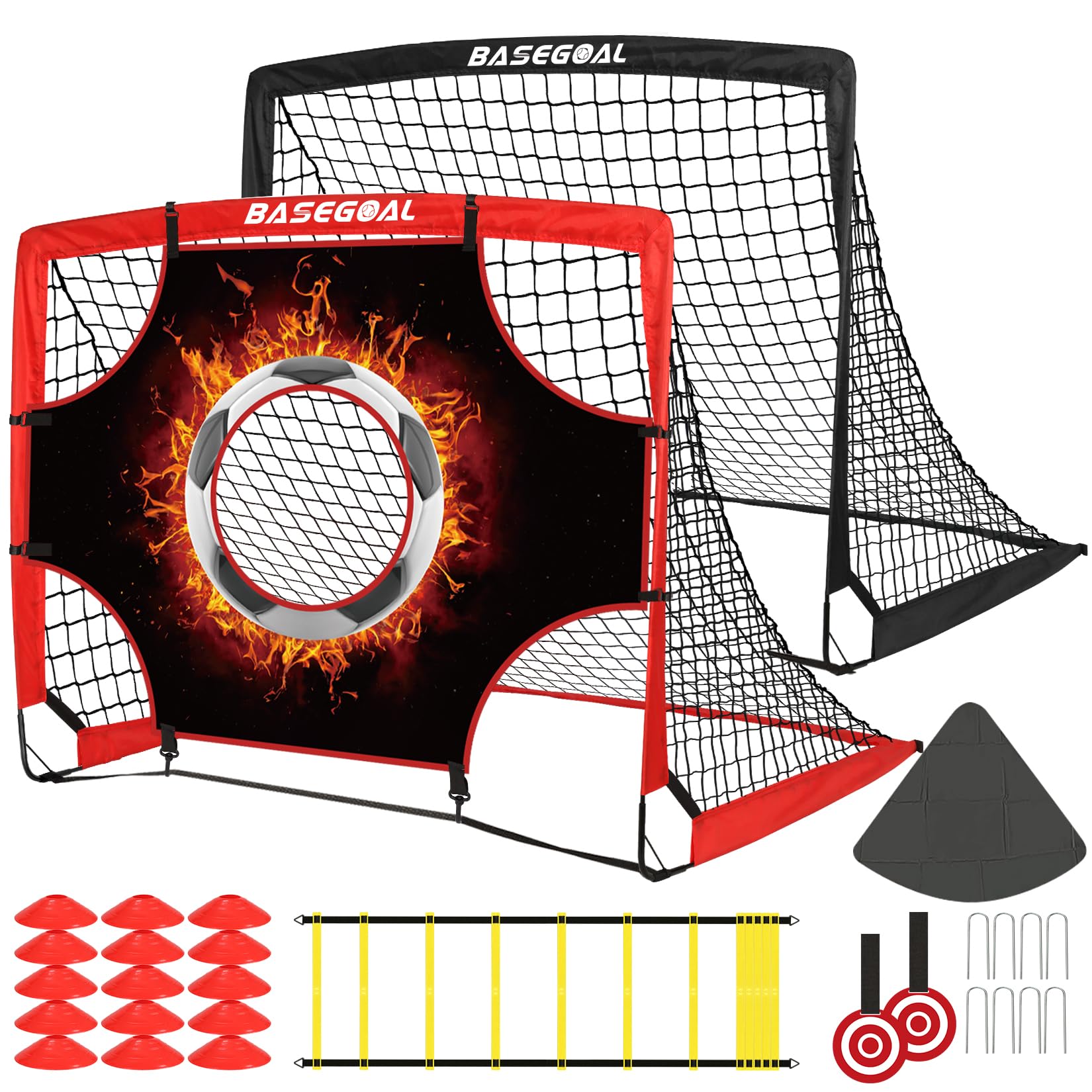 Portería de Fútbol para Niños - 3 en 1 Red de Pop Up Porterías de Fútbol con Tela para Diana y Diana Colgante, Disco Marcador, Escalera, Ideal para Juegos Interiores o Exteriores