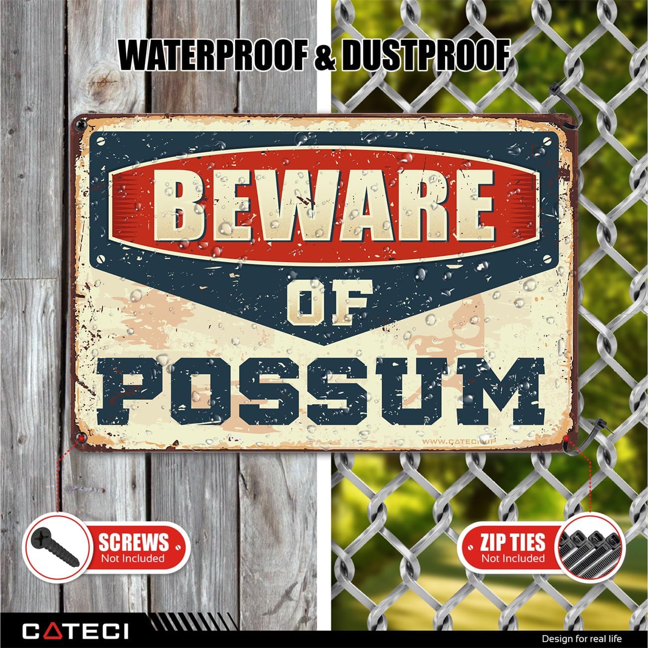 "Beware of Possum" 8x12in Rust-Free Metal Plaque for Home Office image 2