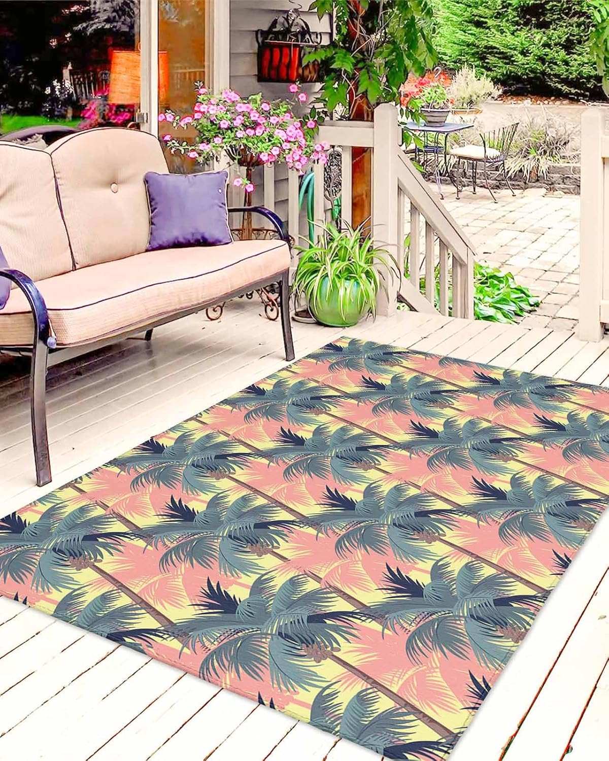RisQiten Palm Tree Outdoor Rug 5x8 Ft Patio Rug Outdoor