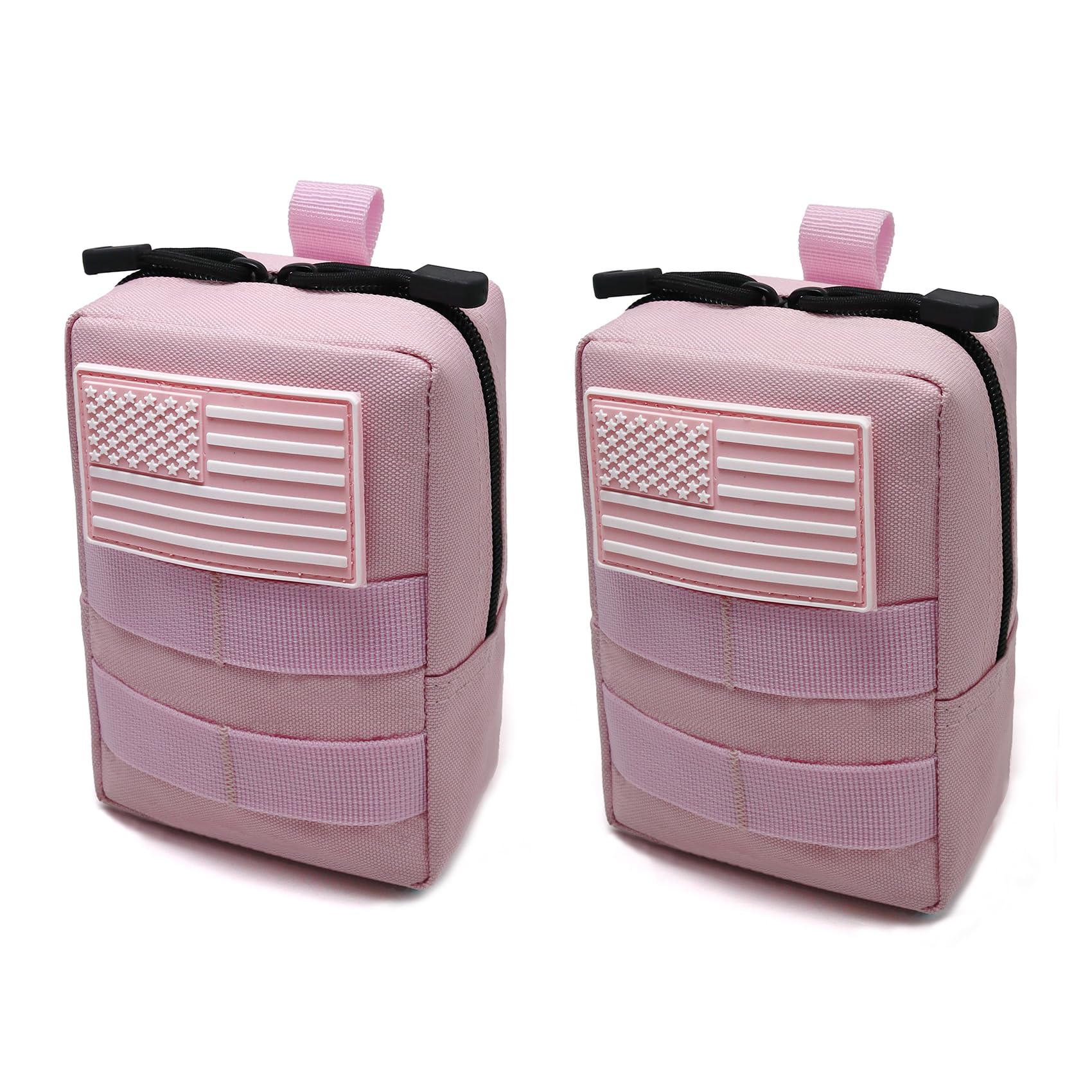 2 Pack Small Molle Pouches - Tactical Compact Water-Resistant EDC Pouch Bag Utility Belt Pouch Waist Pack Bag (Light Pink)