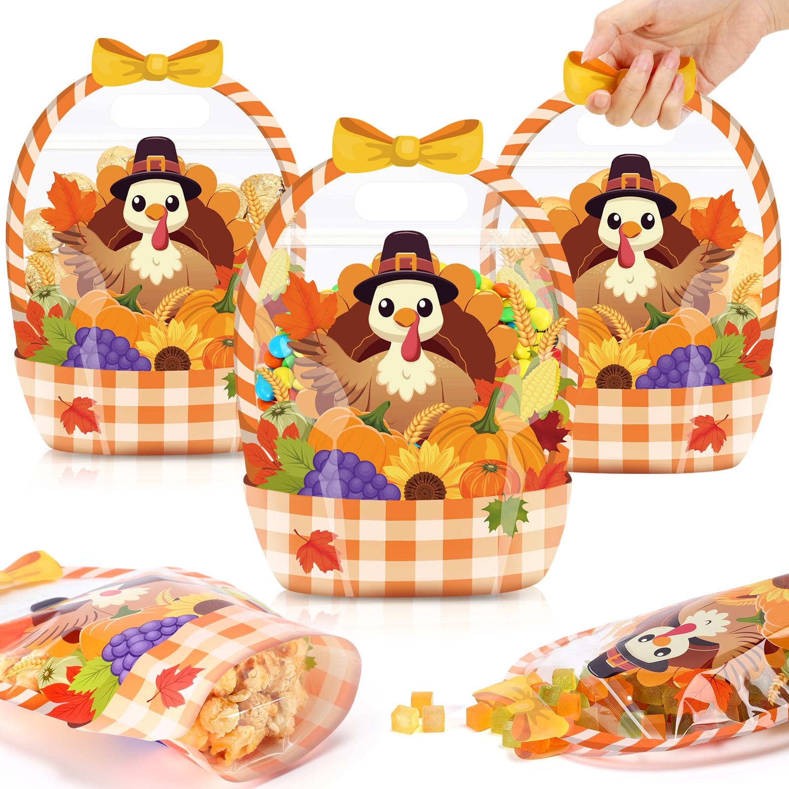 Fuutreo 50 Pcs Fall Treat Bags, Turkey Goodie Bags with Handles, Plastic — image 1