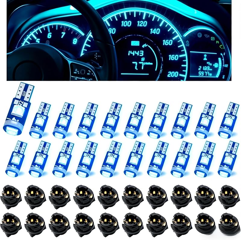 Kit de Lâmpadas LED T5 74 para Painel Yiwview 12 V com Soquete PC74/PC37 – 20 unidades, Azul-Gelo