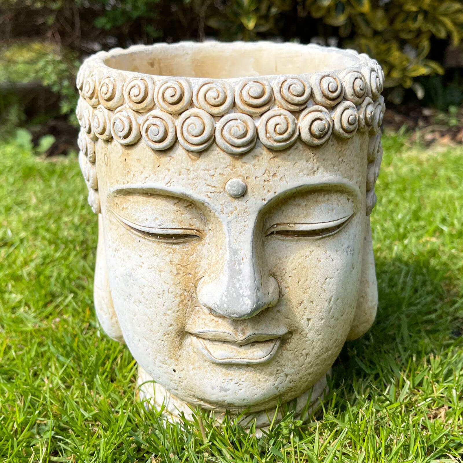 Darthome White Cement Buddha Head Planter 16X18x15cm Garden Ornament Outdoor Zen Buddhist Plant Pot