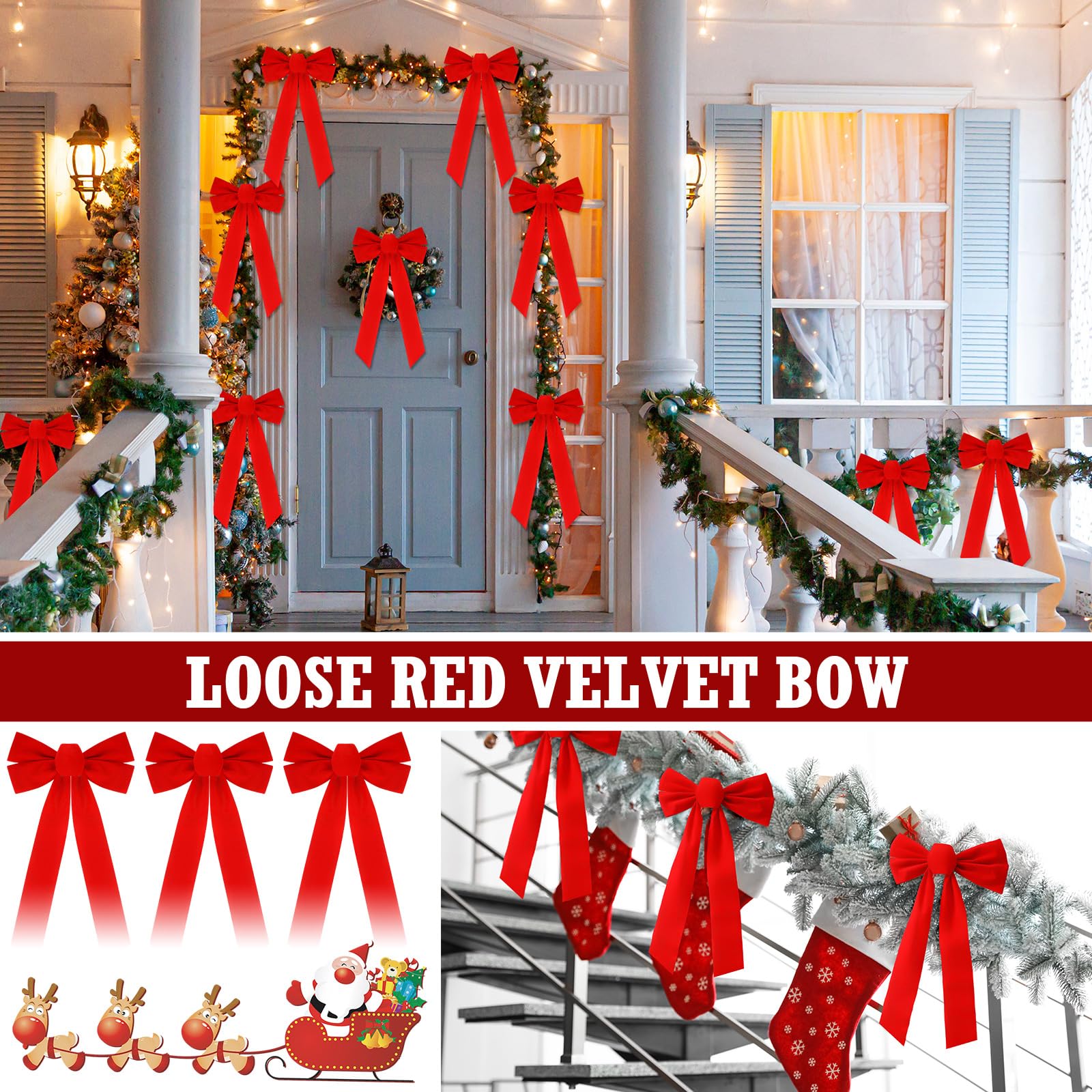 Karenhi 60 lazos rojos grandes de terciopelo de Navidad, lazo rojo extra grande para árbol de Navidad, guirnalda de árbol de Navidad, decoración del hogar, al aire libre e interior (9 x 16 pulgadas)