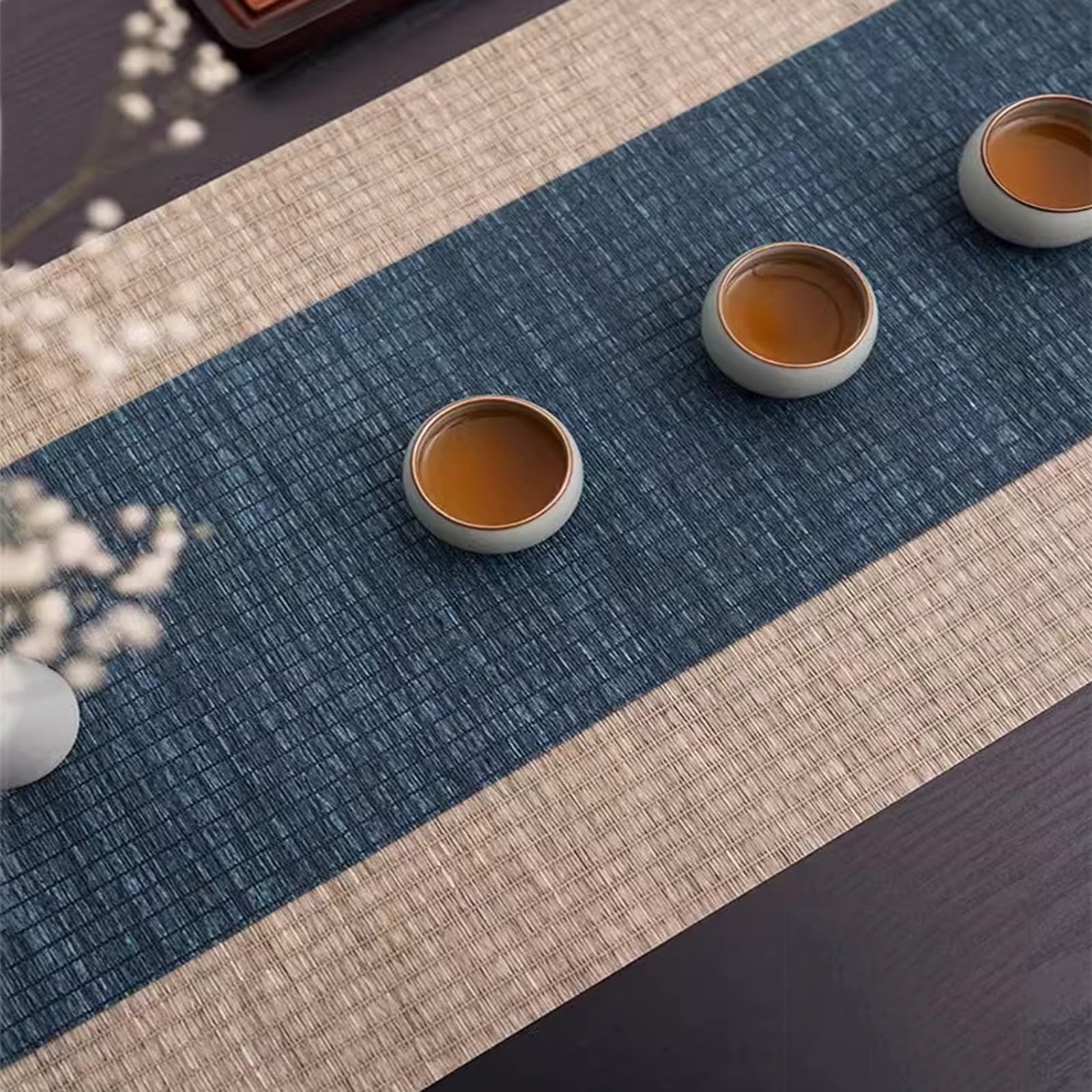 GTPBAO Tischläufer Blaue Aufrollbare Kaffeematte, 2-teiliger Tischläufer Im Japanischen Stil für Den Valentinstag, Weihnachtsempfang, Topfunterlage In Der Küche Zu Hause (Size : 20x150cm+40x150cm)