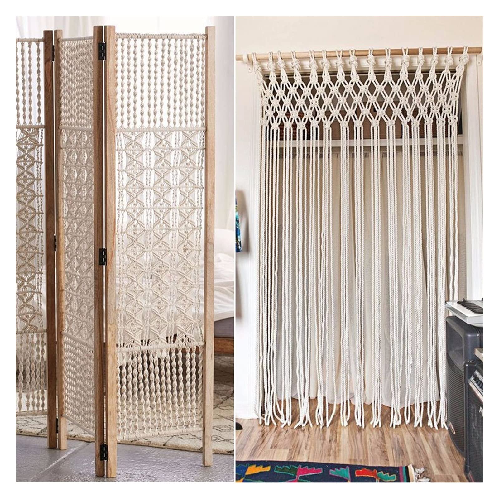 Cuerda de macramé Cordón de macramé Trenzado algodón (1-10 mm), Color Beige y Blanco(8mmx50m)