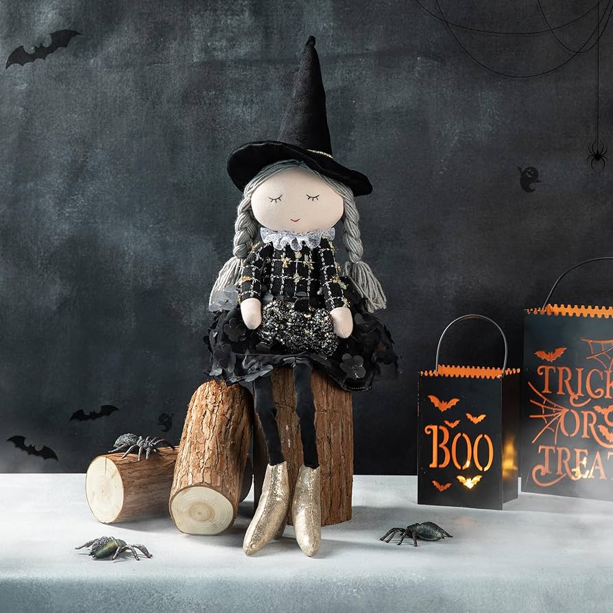 Amazon.com: Glitzhome Halloween Fabric Dressed Witch Sitter