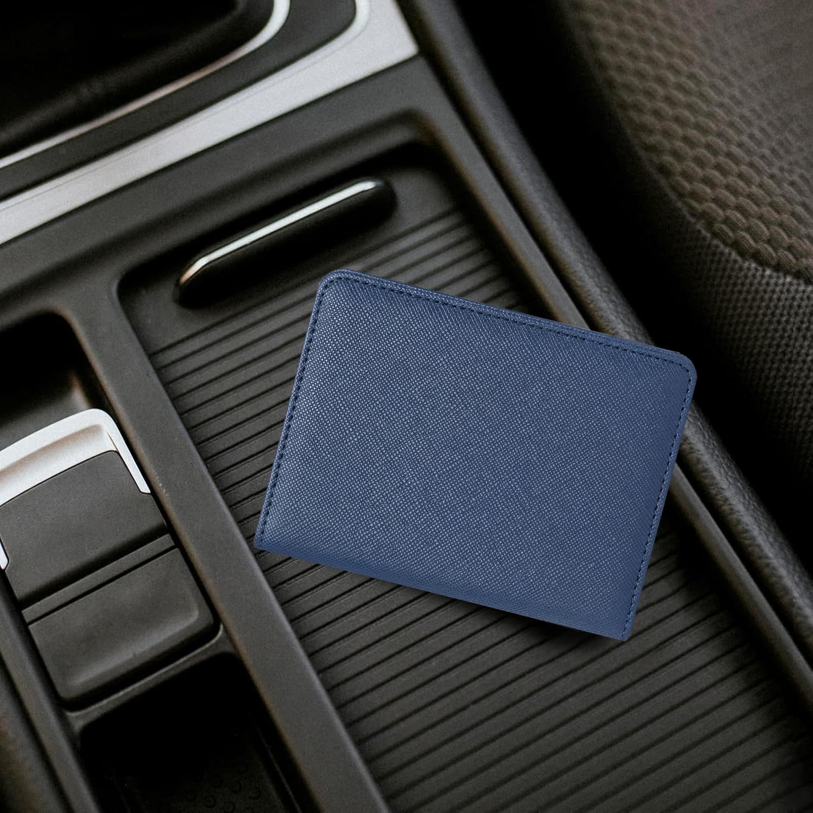 Caweet Soporte para registro de coche y seguro – Organizador de guantera de coche – Portadocumentos de cuero para carné de conducir, carné de identidad y tarjetas, azul-1