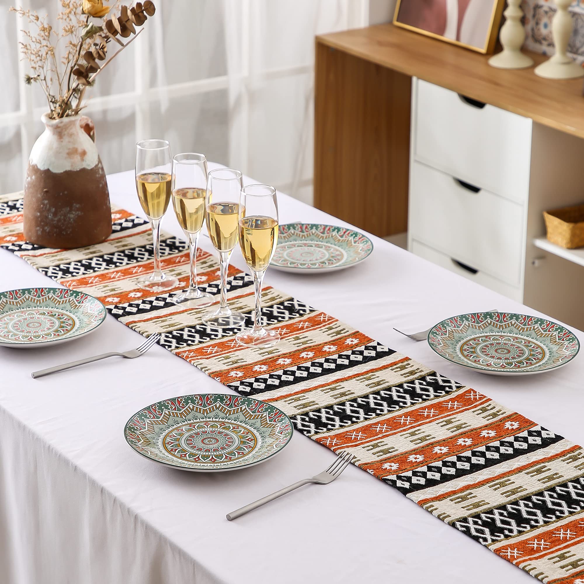 Tafelservice Kuchenteller, vancasso Dessertteller Porzellan, 12 teiliges Kuchenteller Set, MANDALA Serie Ø 21,2 cm Flachteller für Frühstück, böhmischer Stil