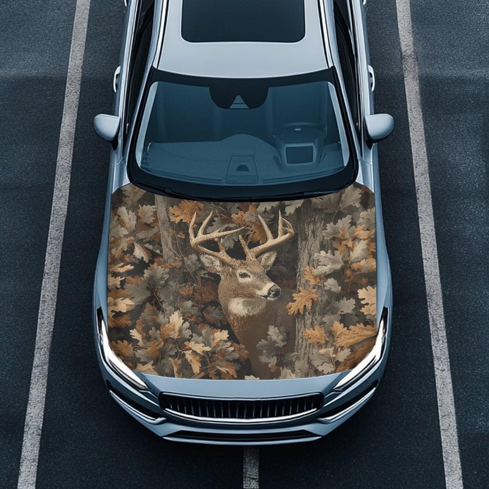 Renewold Elk Deer Camo Hutning Car Hood Cover Protector Hood Covers for Cars Spring Fall Summer Winter Hood Wrap Blanket Women Men Automotive Exterior Accessories Decor for Most Sedan Small SUV Truck