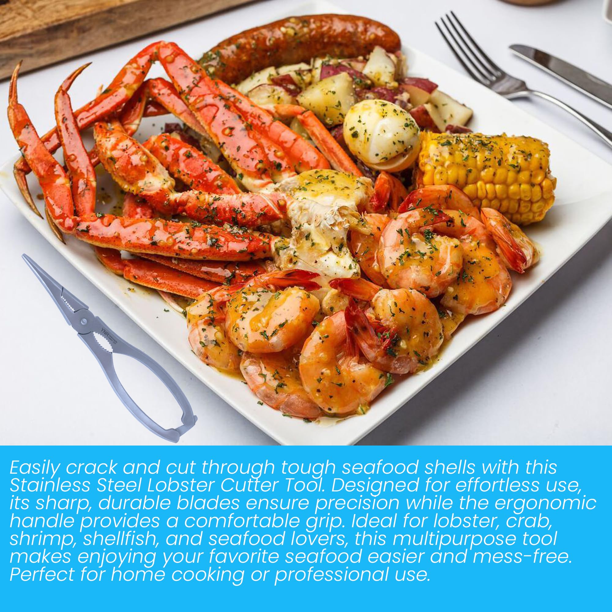 Pince à homard et ouvre-crustacés - Outil professionnel pour fruits de mer - 18,5 cm - Acier inoxydable - Ustensiles de cuisine polyvalents - Expérience de fruits de mer de luxe
