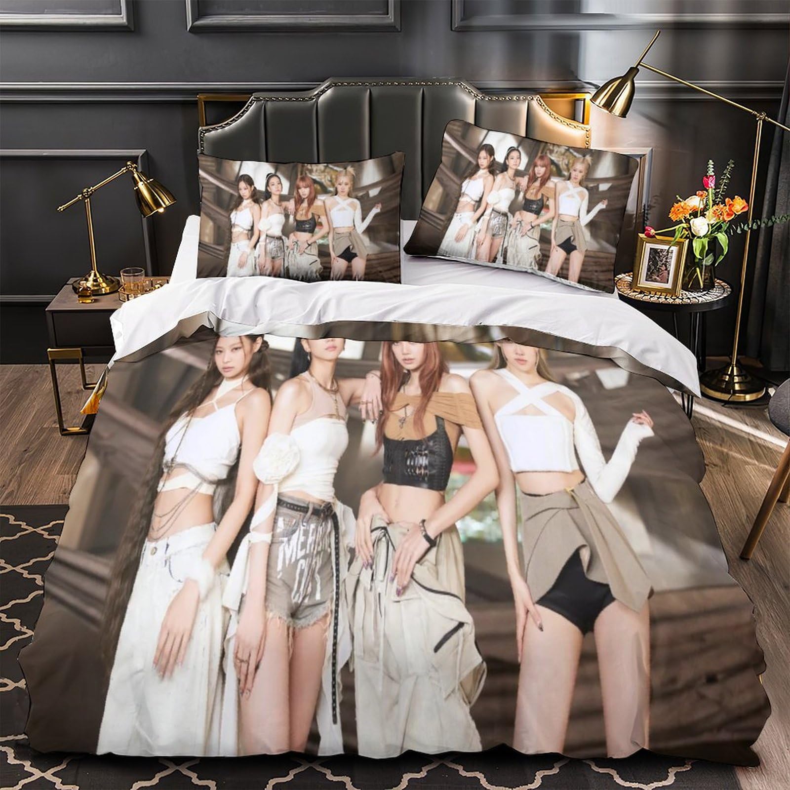 MJCZEGDCR Blackpink Duvet Cover Microfiber Bedding Set, 3D Print Duvet Quilt Cover&Pillowcase, 2Pcs With Zipper Closure, Seasons Soft Duvet Cover for Men Woman Kids Single（140x200cm）