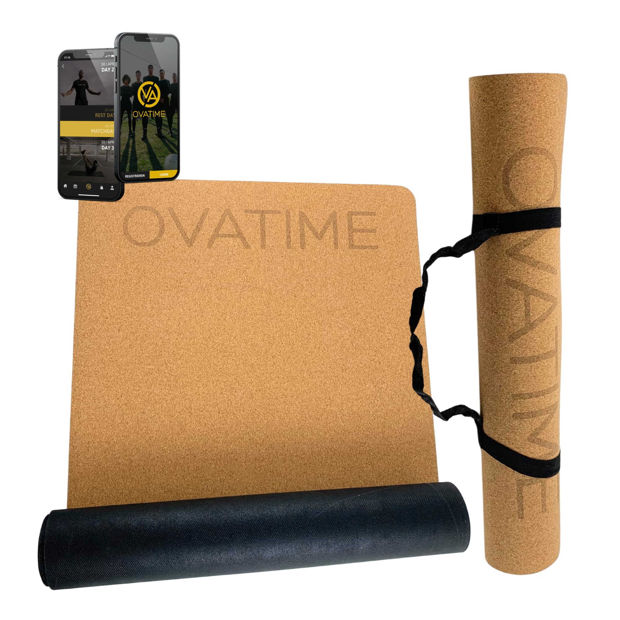 OVATIME Kork Gymnastikmatte – rutschfest & wasserabweisend – Yogamatte aus Naturkork & Naturkautschuk, nachhaltig, 183×66 cm für Yoga, Pilates & Fitness