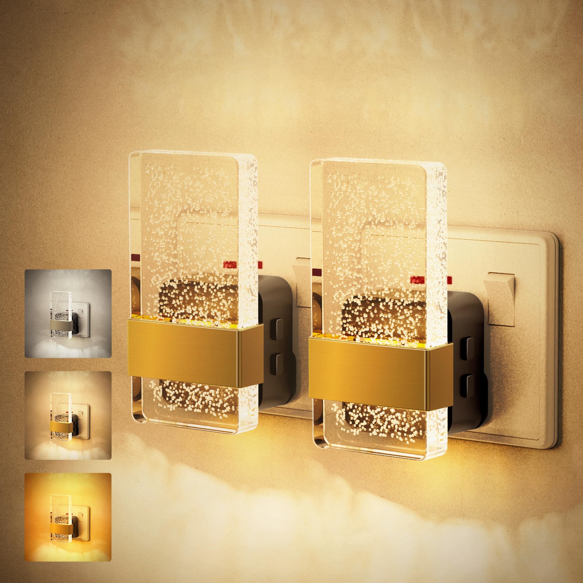 Luce notturna a spina da parete, sensore crepuscolare, ambra/3000k/5000k