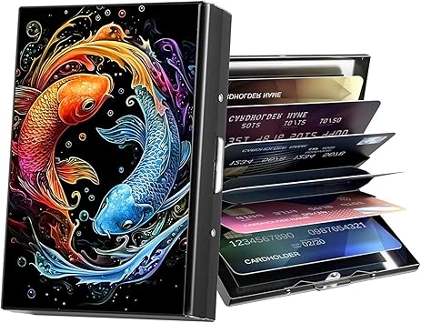 Credit Card Holder for Women Men, RFID Blocking Credit Card Holder Wallet Small Debit Card Holder Credit Card Case RFID Card Holder, Metal Business Card Holder Case, Ice And Fire Carp