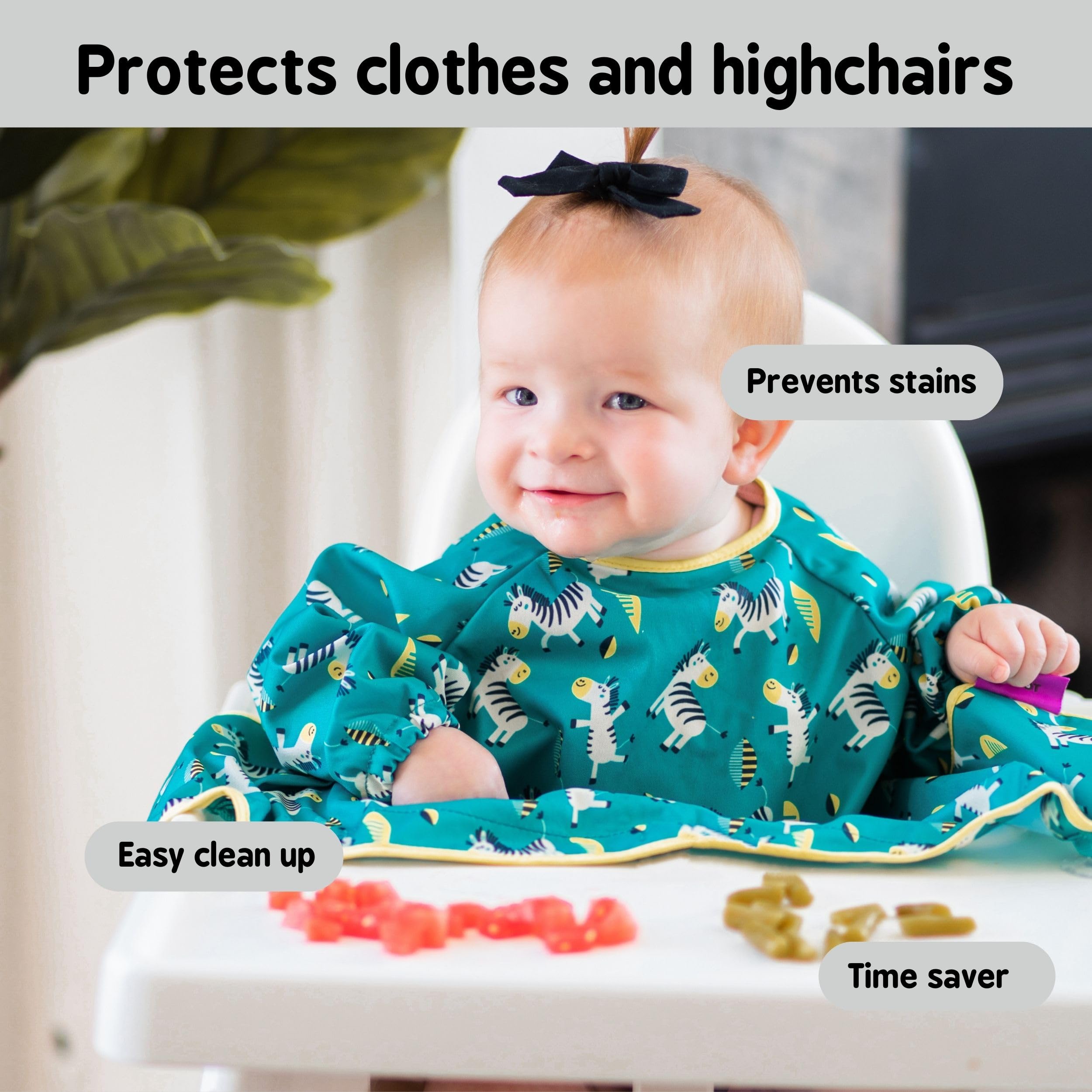Tidy Tot®™ Cover & Catch™ Weaning Bib with Sleeves. Attaches to Highchairs with Suction for Mess Proof Baby Feeding. Waterproof Long Sleeved Bibs. Coverall BLW Bibs - Image 4