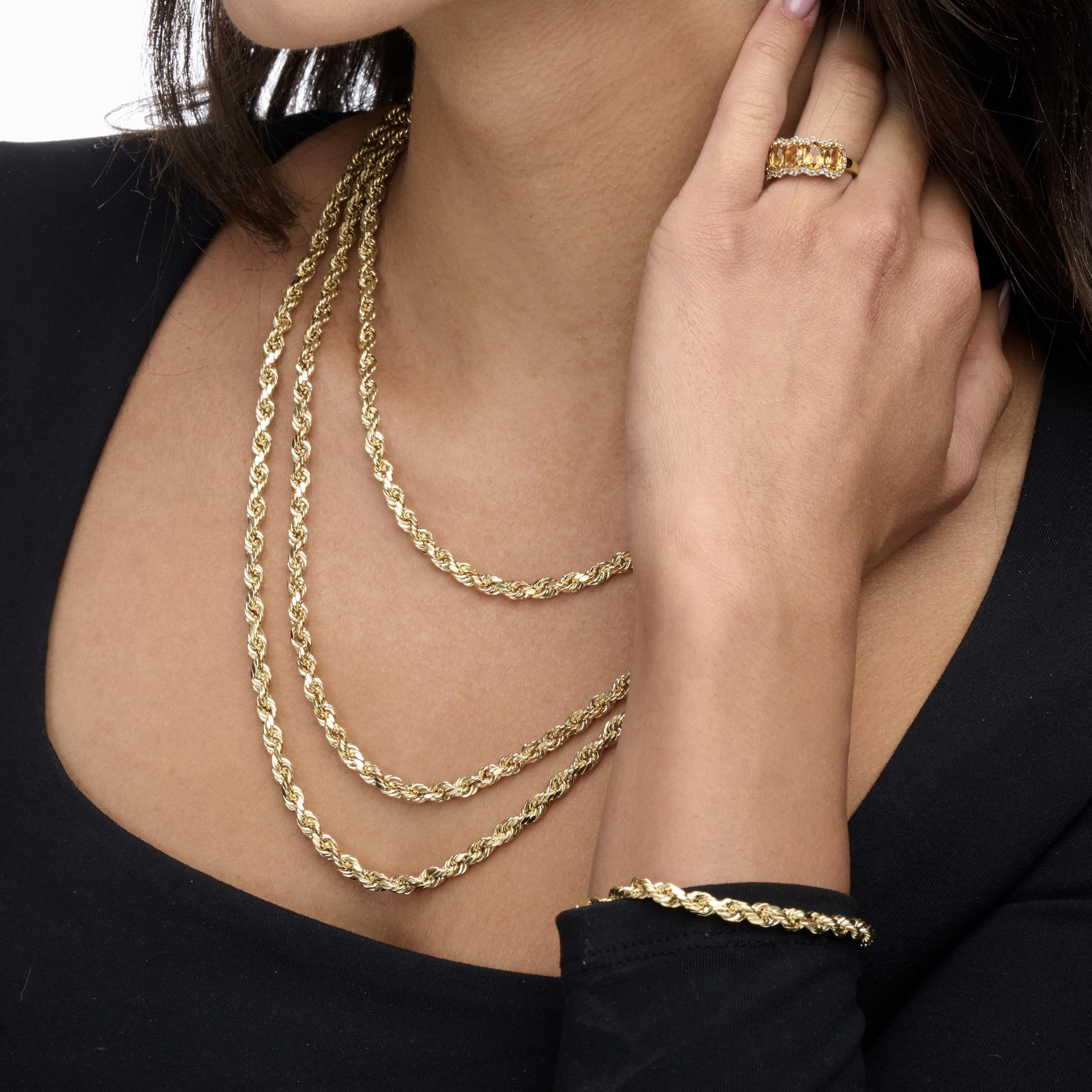 Cadena de cuerda de oro para hombres y mujeres en oro real de 10 o 14 quilates, pulseras de cadena de cuerda de oro, Oro amarillo 3