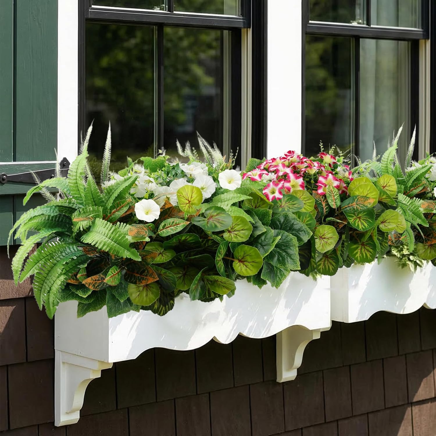 HOHOTIME Artificial Plants Outdoor, Realistic Faux Greenery & Flowers UV Resistant Fake Plastic Begonia Morning Glory Eucalyptus Fern for Outdoor Decorations Patio Garden Front Porch Yard Decor